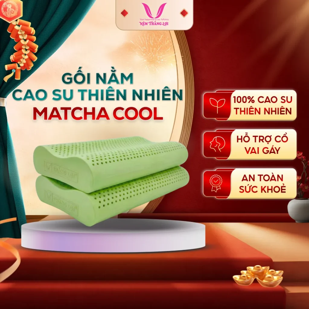 Gối Nằm 100% Cao Su Thiên Nhiên Thắng Lợi Điều Hoà Matcha Cool