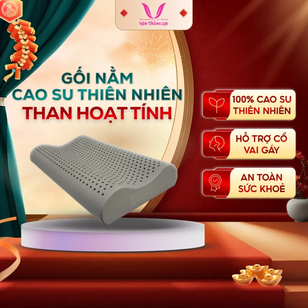 Gối Nằm 100% Cao Su Thiên Nhiên Thắng Lợi BoBo Than Hoạt Tính