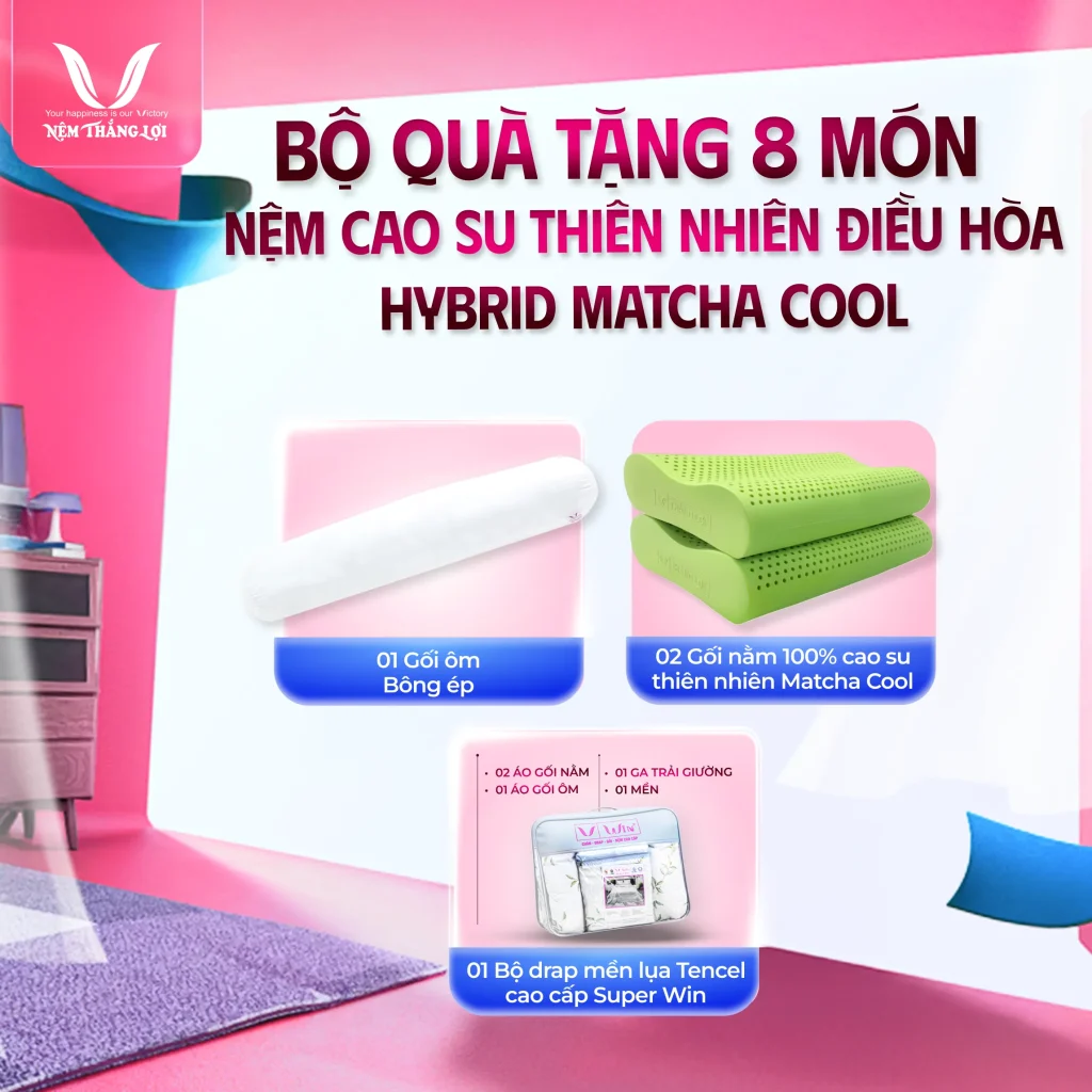 Nệm Cao Su Thiên Nhiên Điều Hòa Hybrid Matcha Cool Thắng Lợi