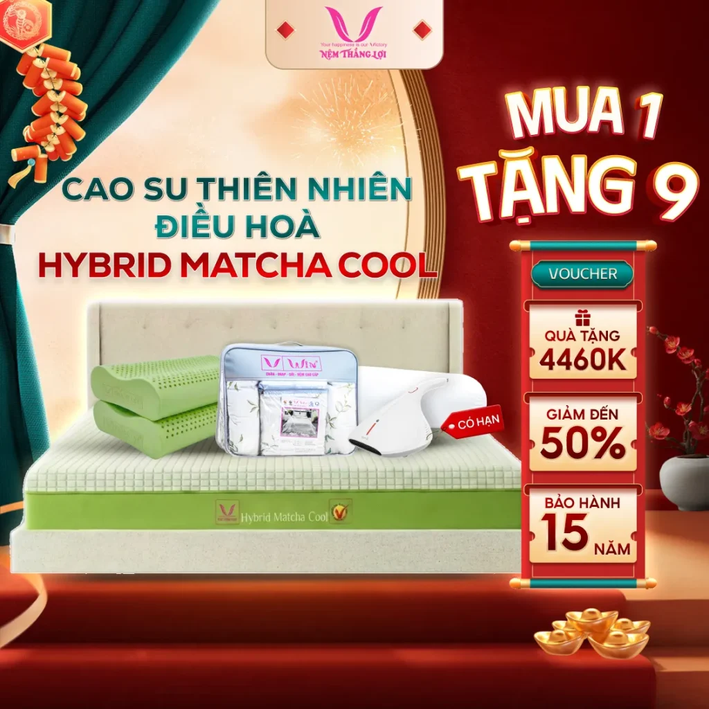 Nệm Cao Su Thiên Nhiên Điều Hòa Hybrid Matcha Cool Thắng Lợi