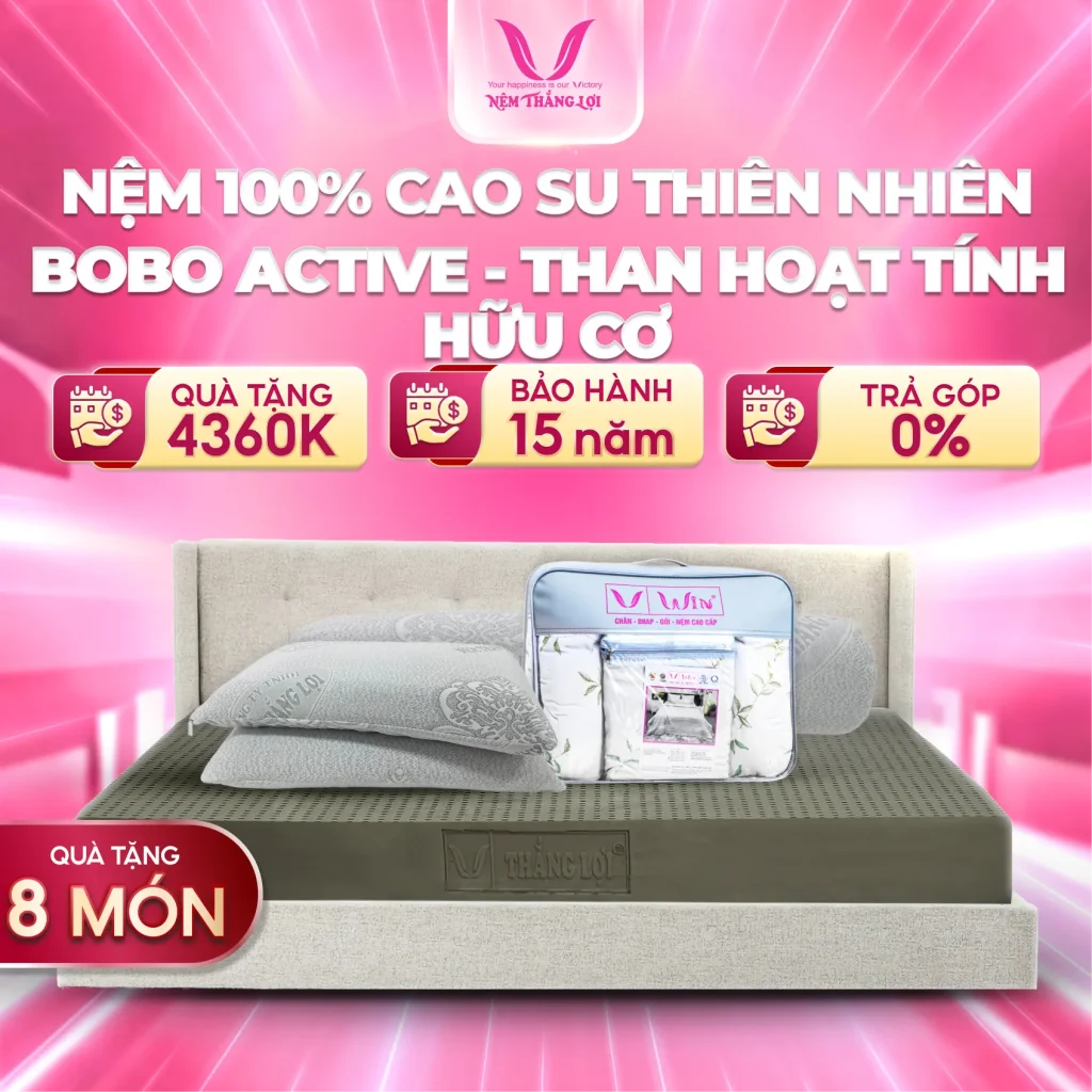 NỆM 100% Cao Su Thiên Nhiên Thắng Lợi BoBo Active - Than Hoạt Tính Hữu Cơ