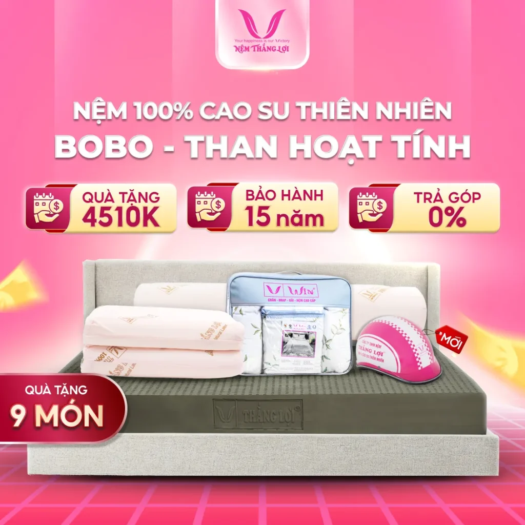 NỆM 100% Cao Su Thiên Nhiên Thắng Lợi BoBo - Than Hoạt Tính
