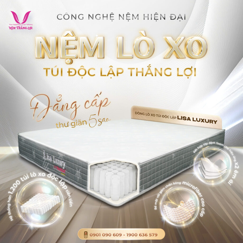 NỆM LÒ XO TÚI ĐỘC LẬP LISA LUXYRY - 1 DÒNG NỆM ÊM ÁP DỤNG CÔNG NGHỆ TIÊN TIẾN