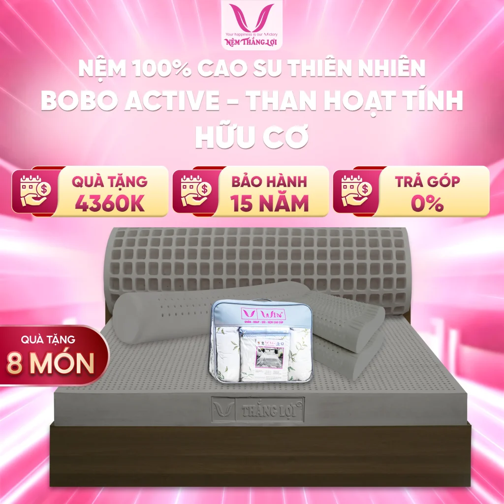NỆM 100% Cao Su Thiên Nhiên Thắng Lợi BoBo Active - Than Hoạt Tính Hữu Cơ
