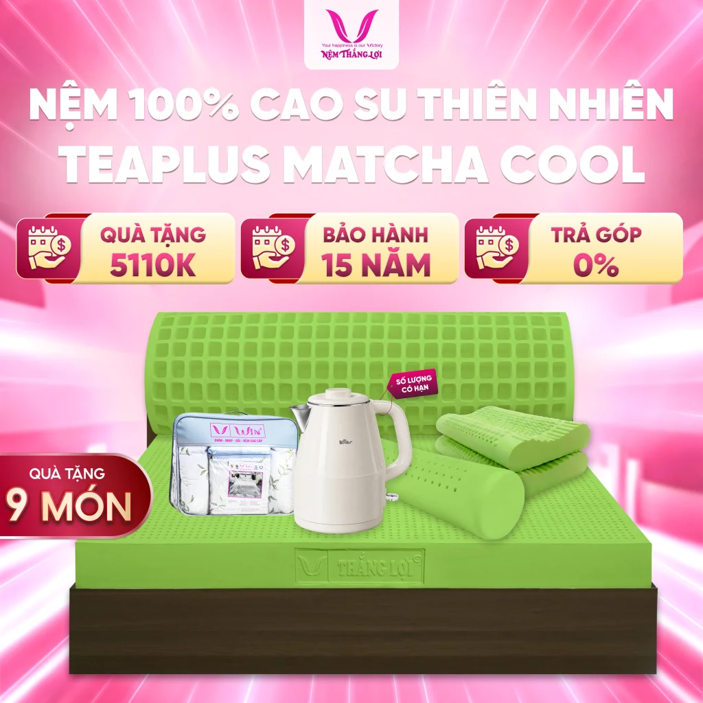 Nệm 100% Cao Su Thiên Nhiên Thắng Lợi Tea Plus Matcha Cool