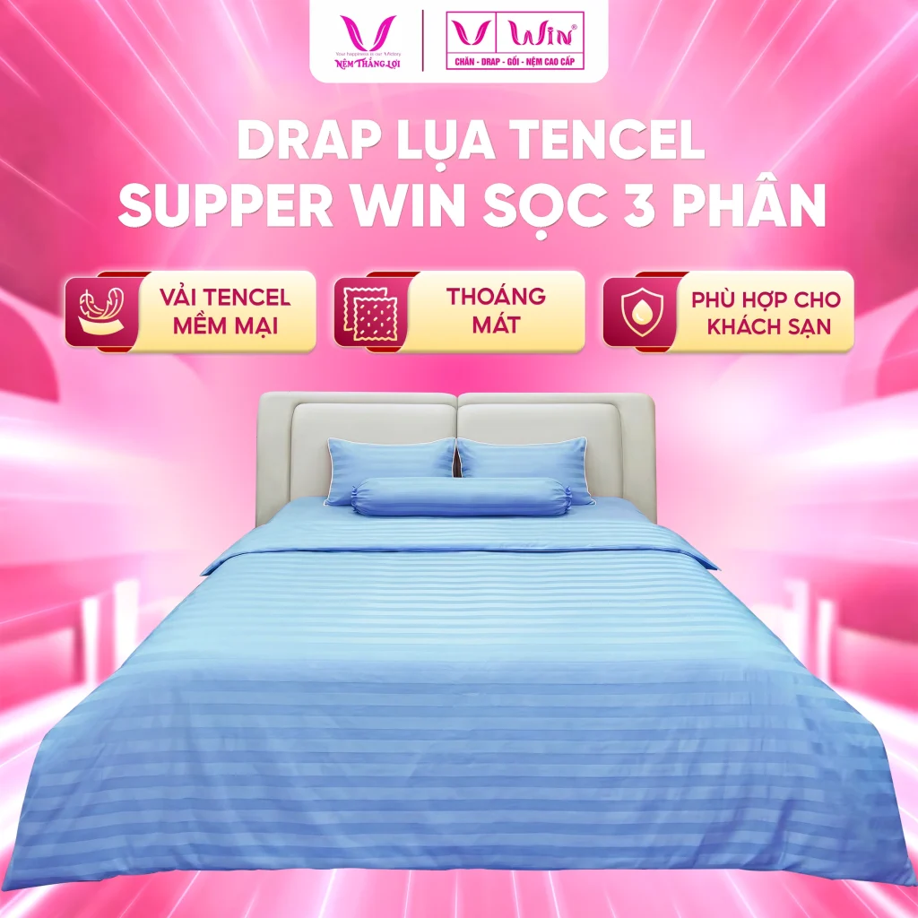 Bộ 4 Món Drap Lụa Tencel Sọc 3 Phân - Chuyên Dụng Cho Khách Sạn & Homestay
